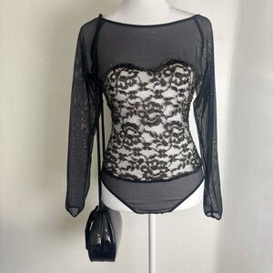 Vintage Victoria’s Secret Lace Mesh Bodysuit Black Gold Size S